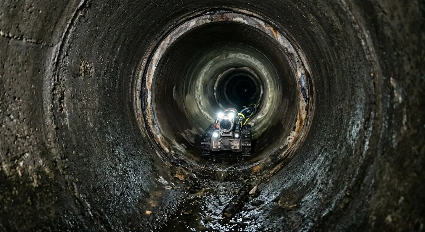 Robotic sewer camera inspecting pipe interior for Sewer Line Repair in Belmont